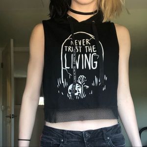 Sleeveless Gothic Muscle Shirt With Hood